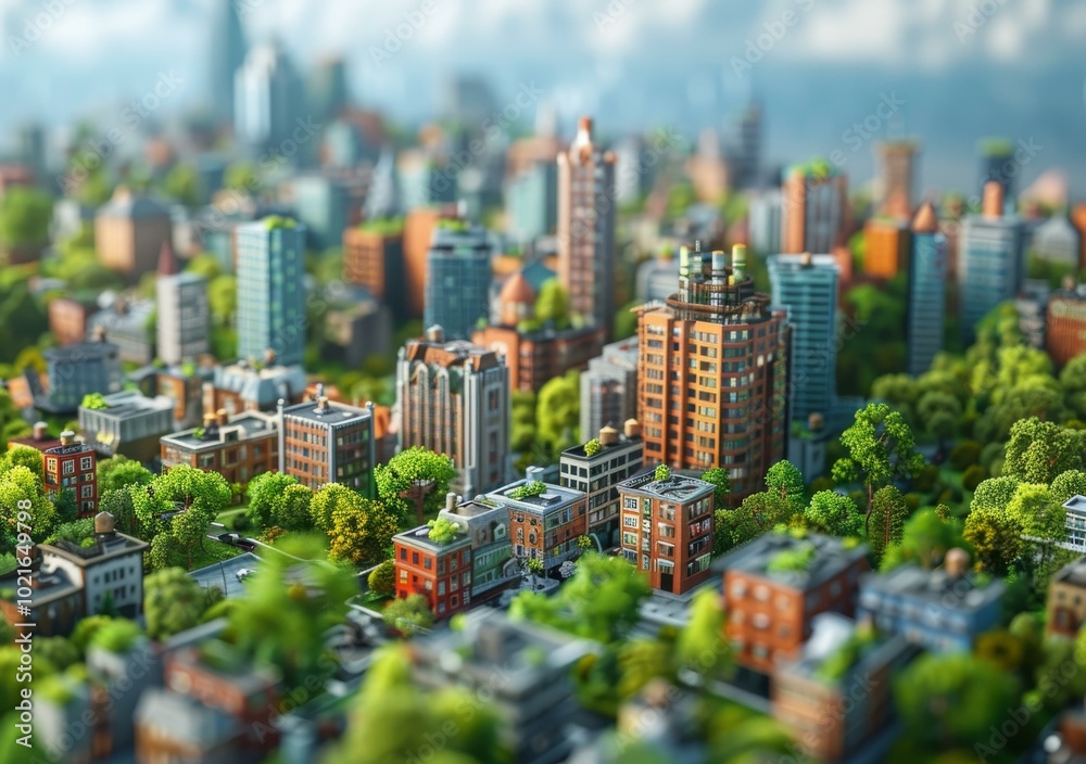Fototapeta premium Miniature Cityscape with Lush Green Spaces