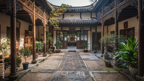 Courtyard of a traditional chinese courtyard house photo