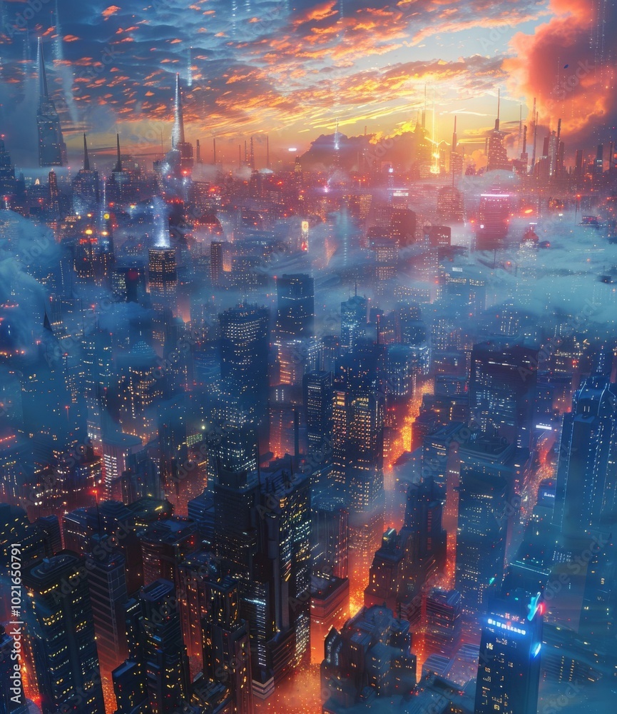 Futuristic Cityscape at Sunset