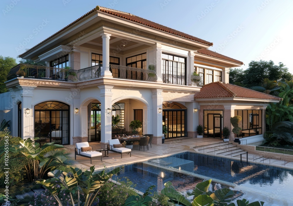 Fototapeta premium Luxury Villa Exterior Design with Pool