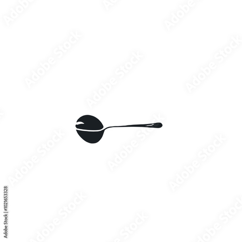 A black silhouette of a spoon, solid white background 