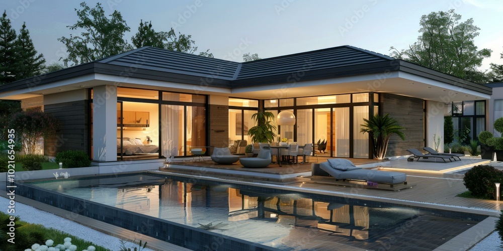 Fototapeta premium Modern Villa with Pool and Patio Design
