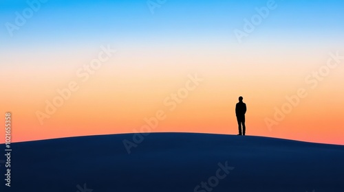 Solitary Figure Against a Vibrant Sunset Sky, AI