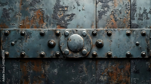 Rusty Metal Panel with Rivets - Industrial Background Illustration