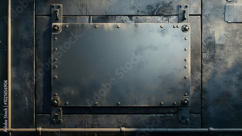 Industrial Metal Panel Background with Rivets and Hinges - 3D Illustration