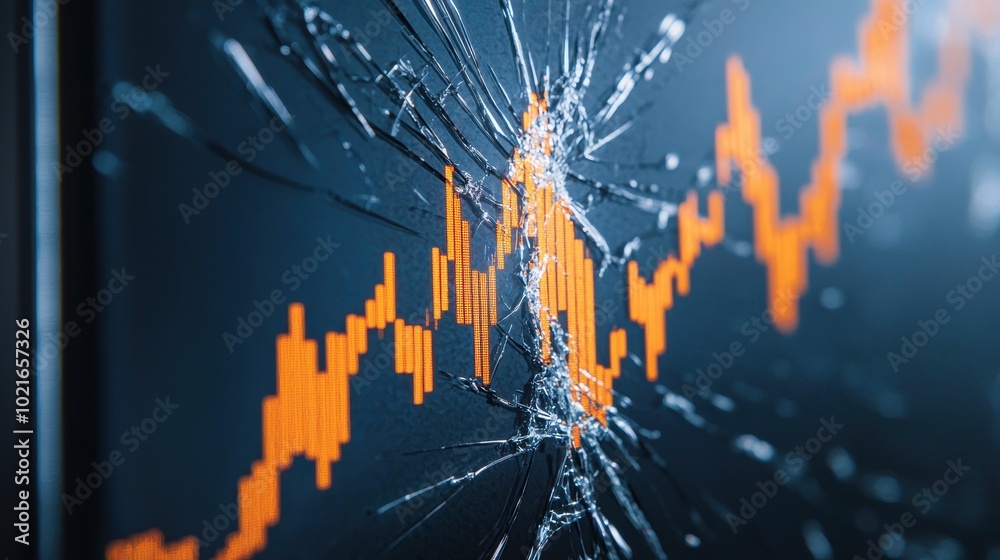Fototapeta premium Cracked Smartphone Screen with Data Visualization