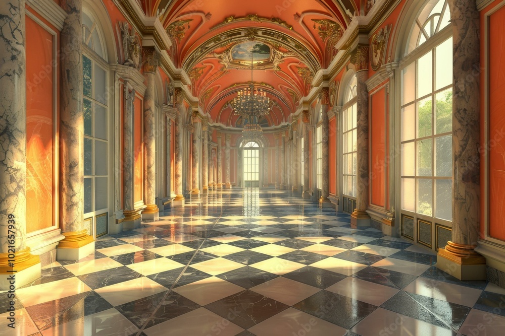 Obraz premium Grand Palace Corridor in Sunlight