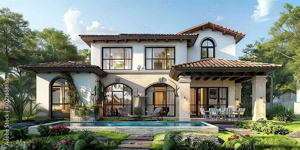 Obraz premium Beautiful Mediterranean Style House Exterior Design