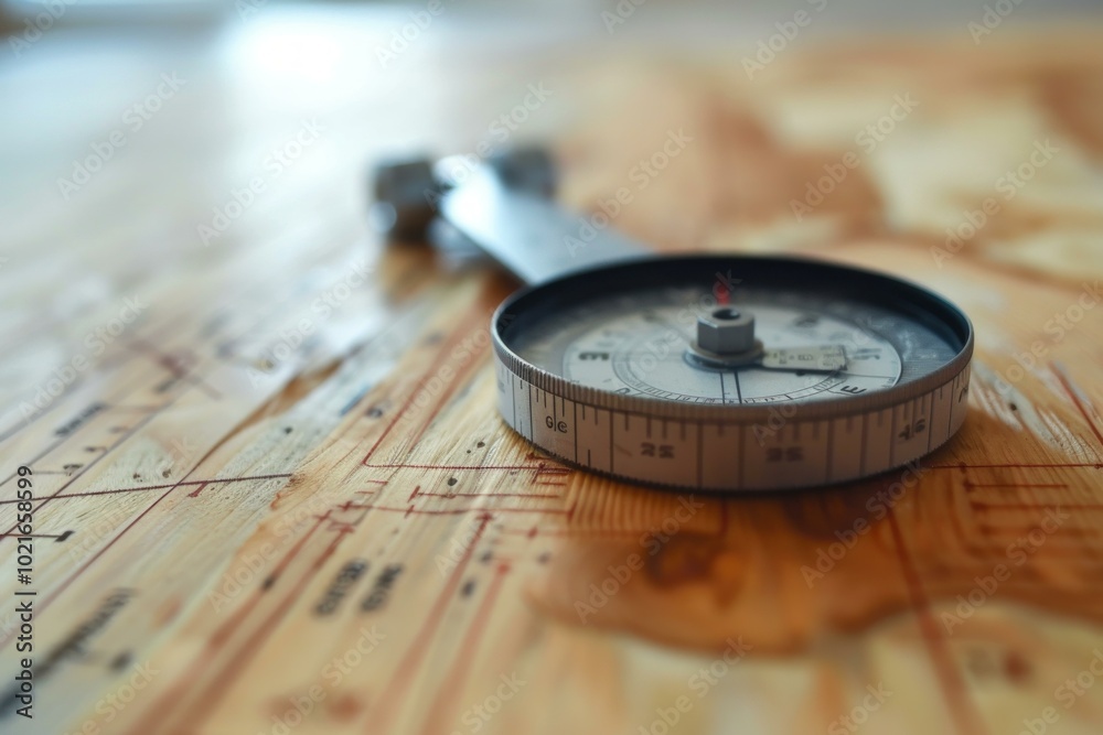Compass is lying on a nautical chart, providing guidance and direction for seafarers planning their route Compass is lying on a nautical chart, providing guidance and direction for seafarers planning their route