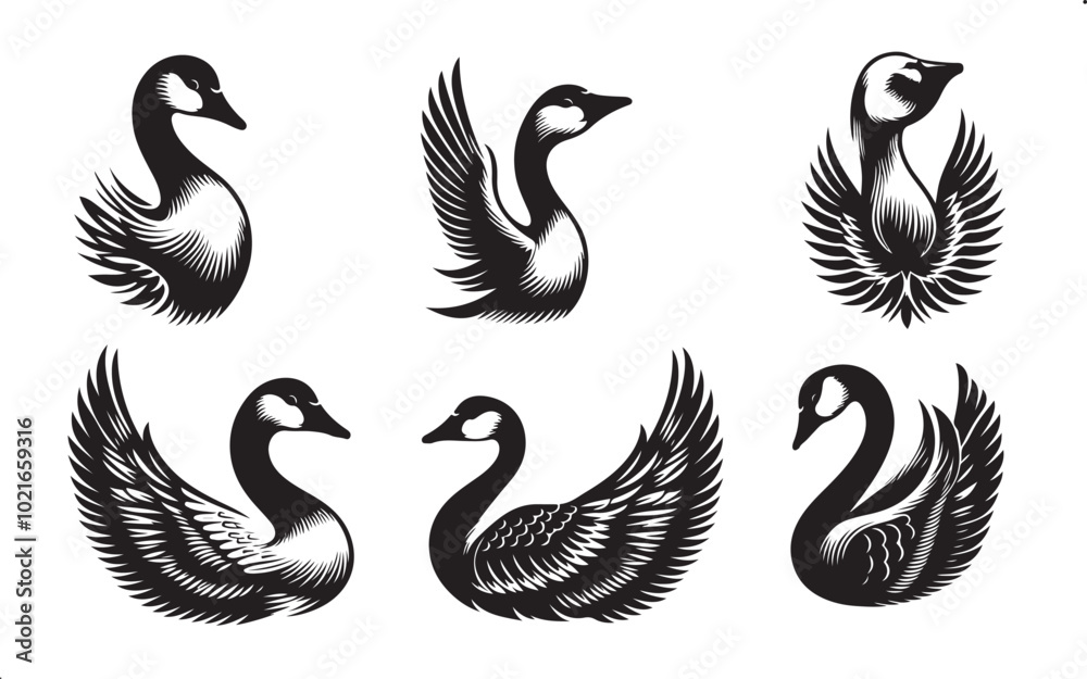 Fototapeta premium Goose vector silhouette icon Set