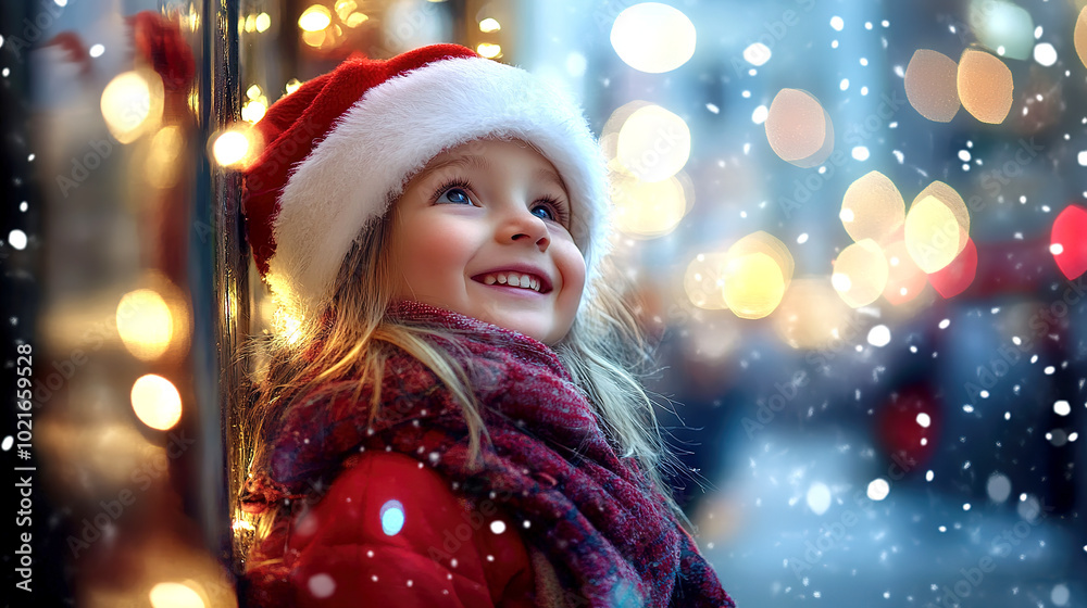little happy smiling girl on the street during Christmas celebration little happy smiling girl on the street during Christmas celebration