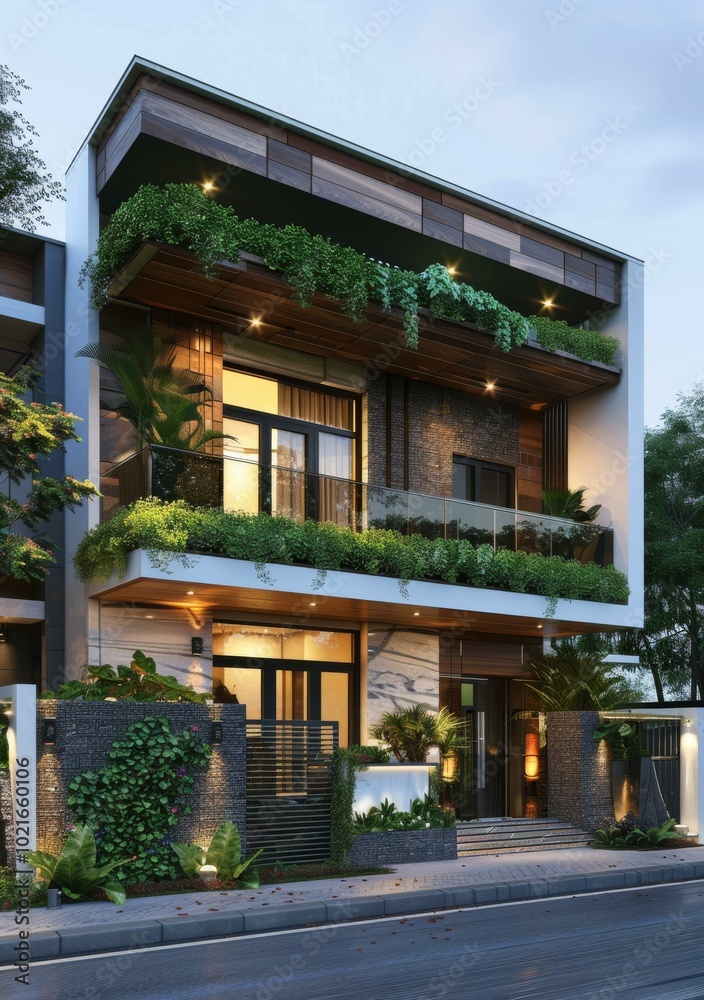 Obraz premium Modern House Facade with Lush Landscaping