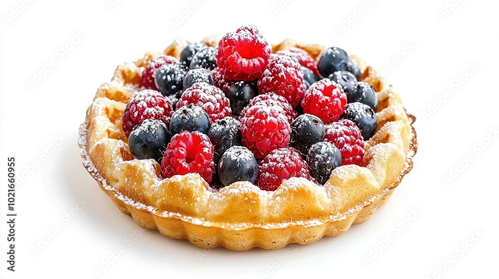 A pie with berries and powdered sugar on a white background - close up A pie with berries and powdered sugar on a white background - close up