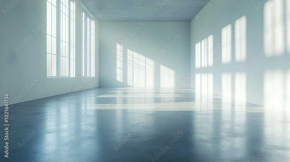 Empty Room with Windows and Sunlight 3D Render Empty Room with Windows and Sunlight 3D Render