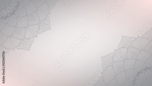 Round mandala on dreamy peach fuzz gradient background. Translucent mesh pattern in the form of a mandala. Mandala with floral patterns. Pastel Yoga template. Gradient background with round mandala.