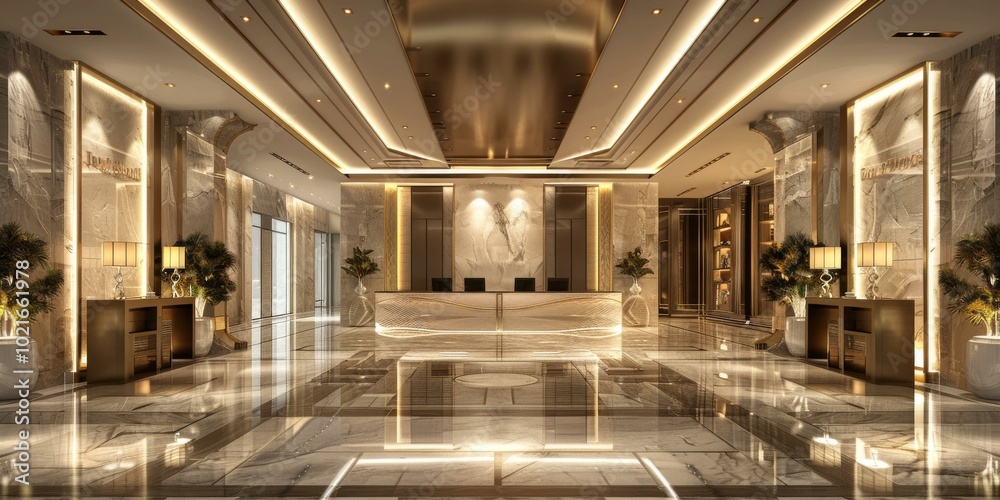 Naklejka premium Luxury Hotel Lobby Interior Design Illustration