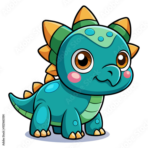 Cute baby triceratops cartoon isolated on white background.