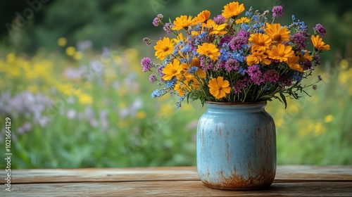 Wildflower Bouquet in a Rustic Vase, cottage core coffee mug