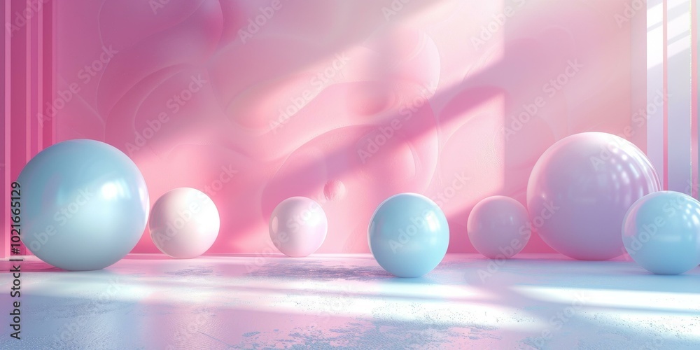 Pastel Pink Abstract Scene with Decorative Spheres