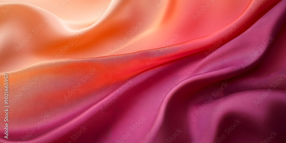 Obraz premium peach burgundy abstract wavy background. Silk satin fabric. gradient of peach and burgundy colors. Elegant, luxurious, rich. design