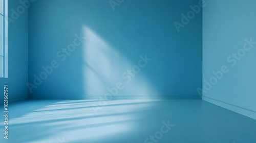 Blue Room Interior Design with Sunlight Rays - 3D Illustration