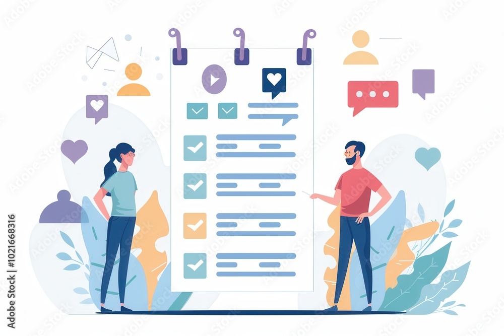 Two individuals discuss interactive polls and surveys, highlighting the importance of user engagement and feedback on social media. Generative AI Two individuals discuss interactive polls and surveys, highlighting the importance of user engagement and feedback on social media. Generative AI