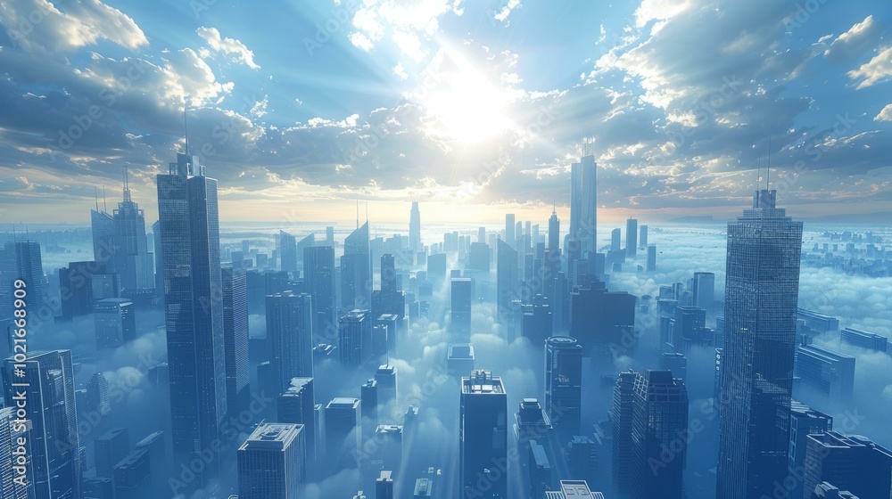 Fototapeta premium Futuristic Cityscape Above the Clouds