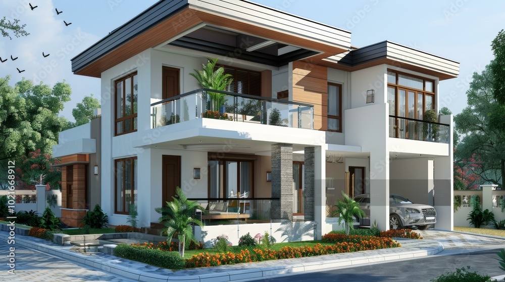 Fototapeta premium Modern House Exterior Design Illustration