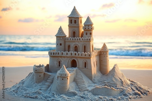 Serene Sunset at Beach Sand Castle