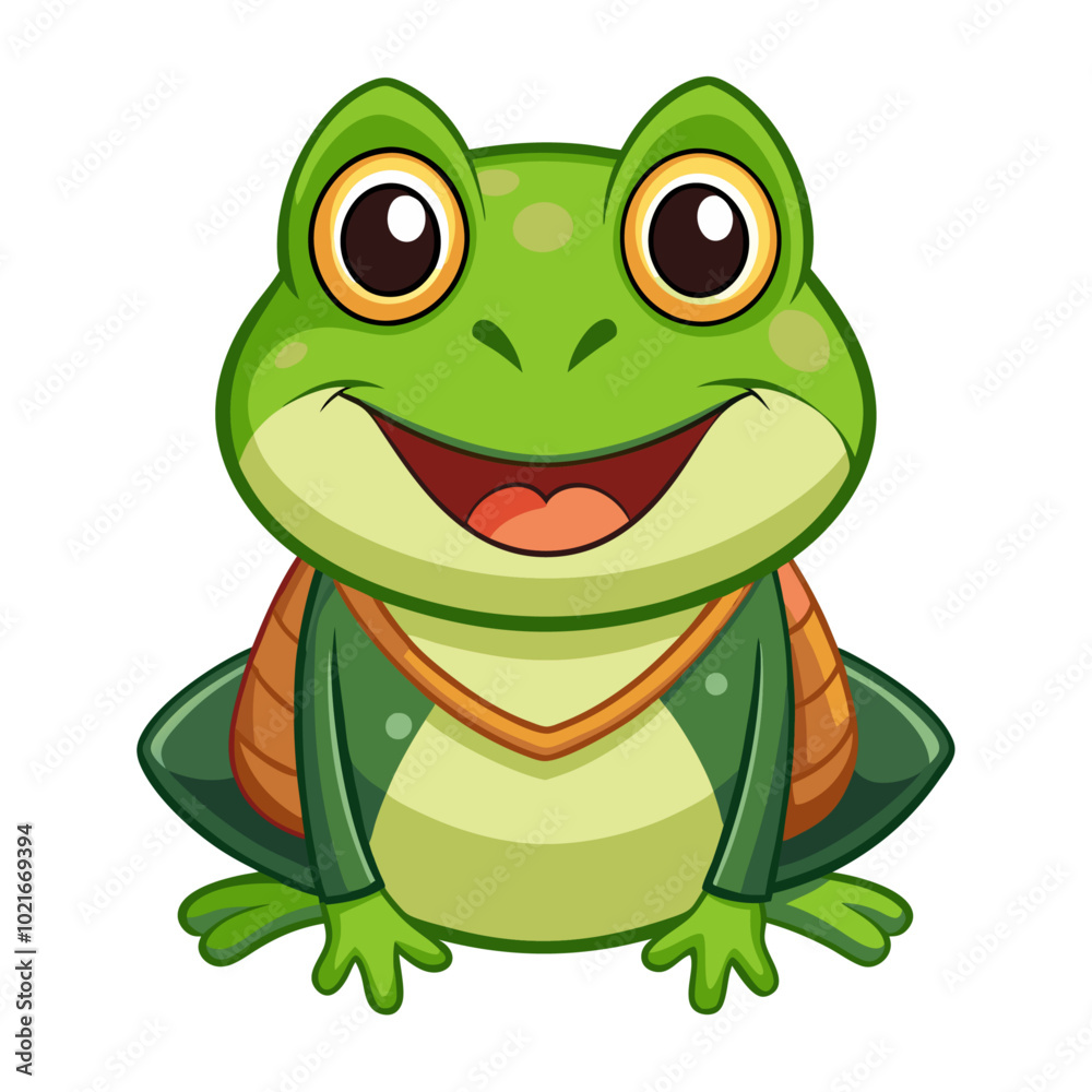 Naklejka premium cute happy green frog cartoon isolated on white background