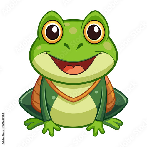 cute happy green frog cartoon isolated on white background
