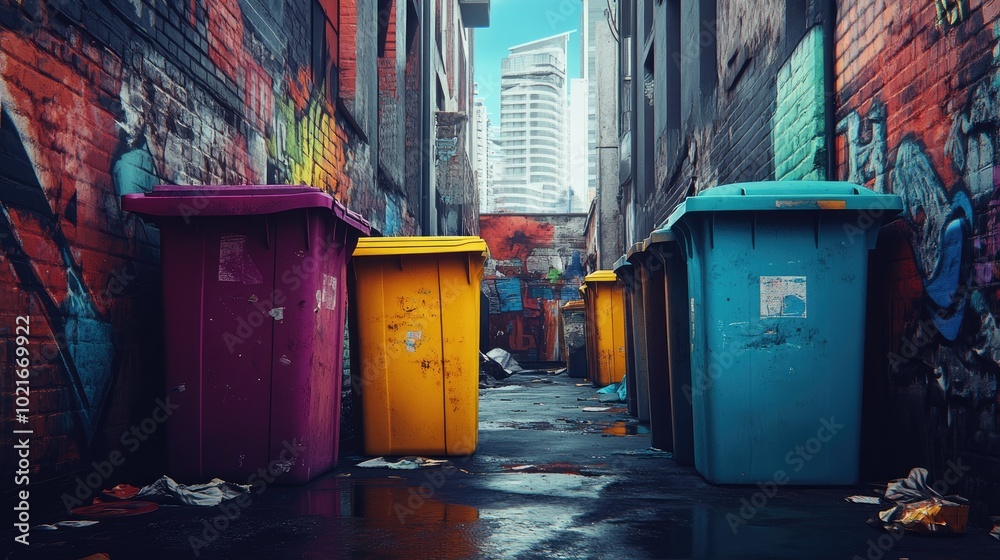 Colorful Trash Bins in Urban Alley. --ar 16:9 --v 6.1 Job ID: 8a96904c-9101-40c3-a01e-b04fc4a1e2fa Colorful Trash Bins in Urban Alley. --ar 16:9 --v 6.1 Job ID: 8a96904c-9101-40c3-a01e-b04fc4a1e2fa