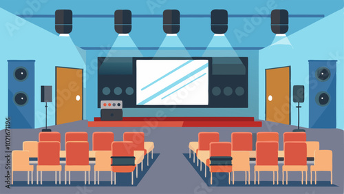 The room was equipped with stateoftheart audio and visual technology including highquality speakers and projectors.