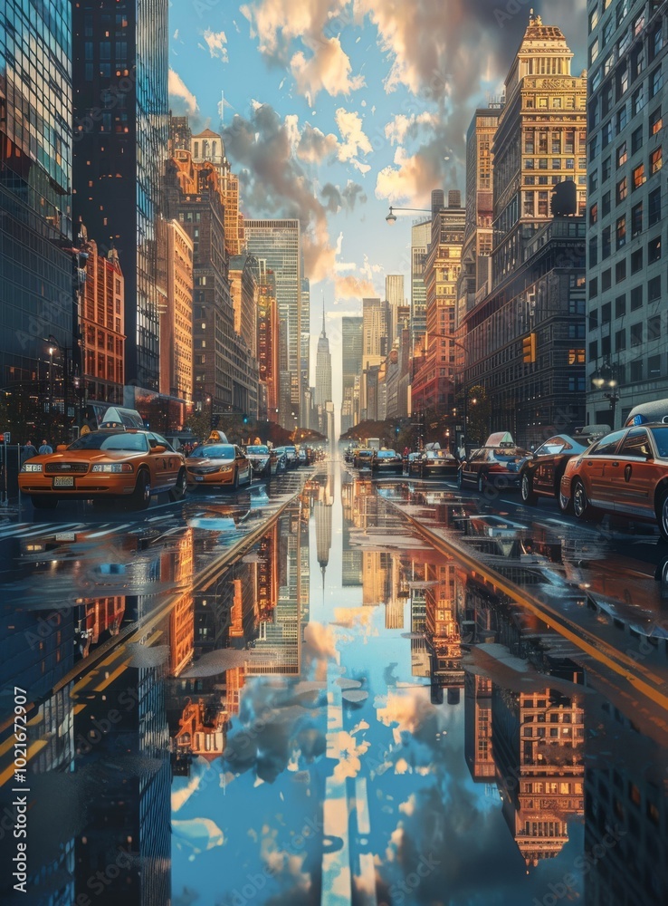 Naklejka premium Reflective Cityscape of New York City