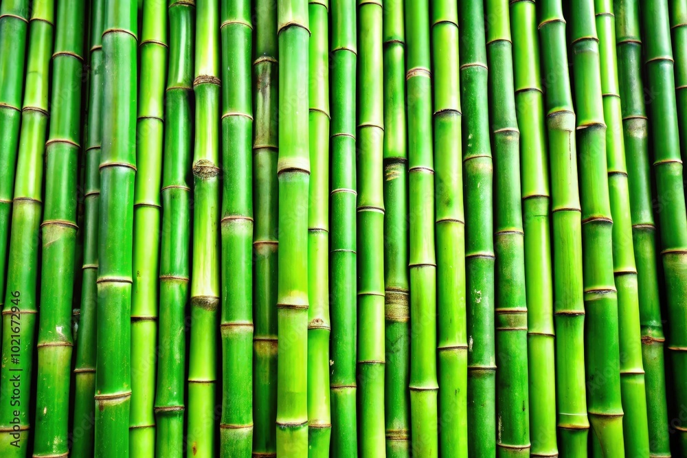 Green bamboo sticks arranged in a row creating a natural wallpaper effect. Generative AI Green bamboo sticks arranged in a row creating a natural wallpaper effect. Generative AI
