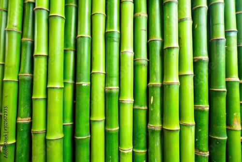 Rows of green bamboo sticks create a serene and natural background wallpaper. Generative AI