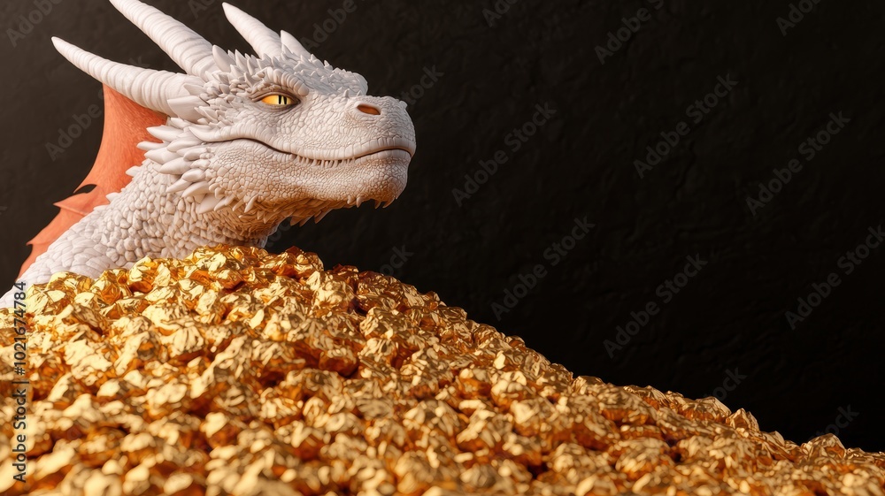 Fototapeta premium Majestic Dragon Guarding Its Glittering Gold Hoard