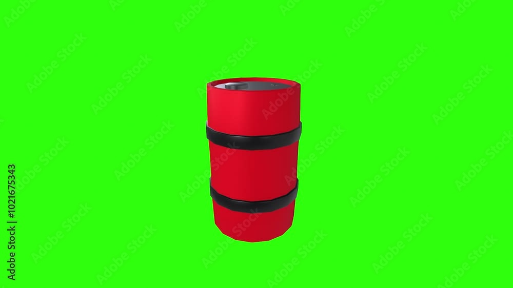 Red barrel with black bands rotating on a green background Red barrel with black bands rotating on a green background