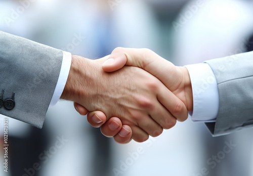 Businessmen shaking hands, striking a business deal and signing a partnership.