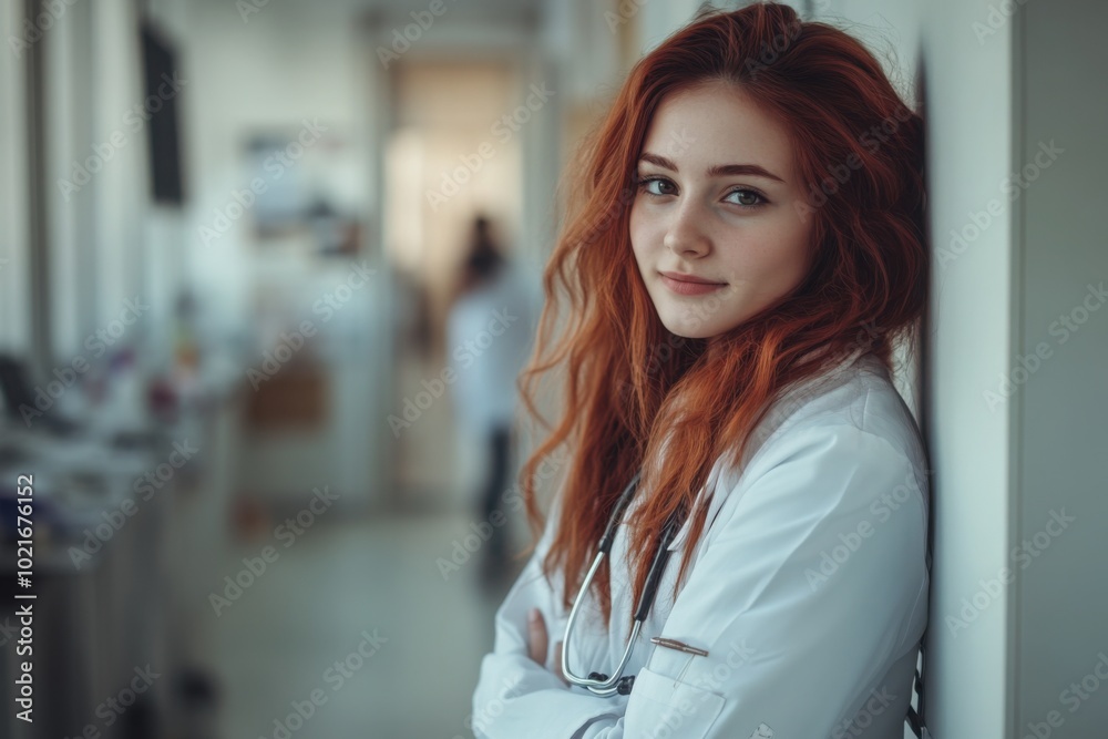 a woman with red hair is leaning against a wall a woman with red hair is leaning against a wall