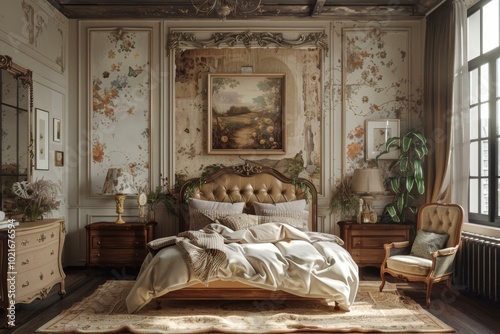 Vintage Bedroom Interior Design Illustration