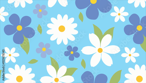 Pattern of botanical elements, Vector illustration seamless pattern white and blue.Dedign for banners, wallpaper, posters, websites, online shopping and creative idea,eps 10.