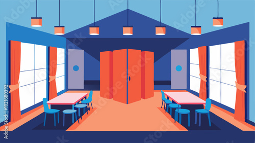 The room is equipped with movable walls allowing for the space to be easily reconfigured for different types of events.