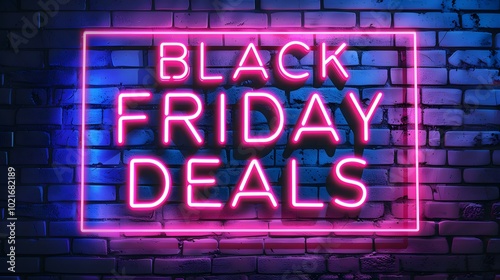 Magenta Neon 'BLACK FRIDAY DEALS' Sign on a Brick Wall