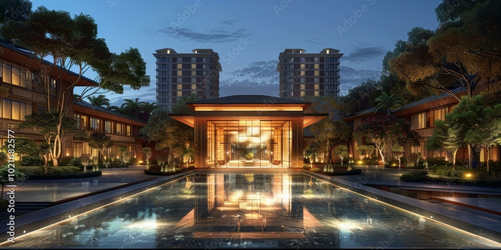 Naklejka premium Luxury Resort Entrance at Night
