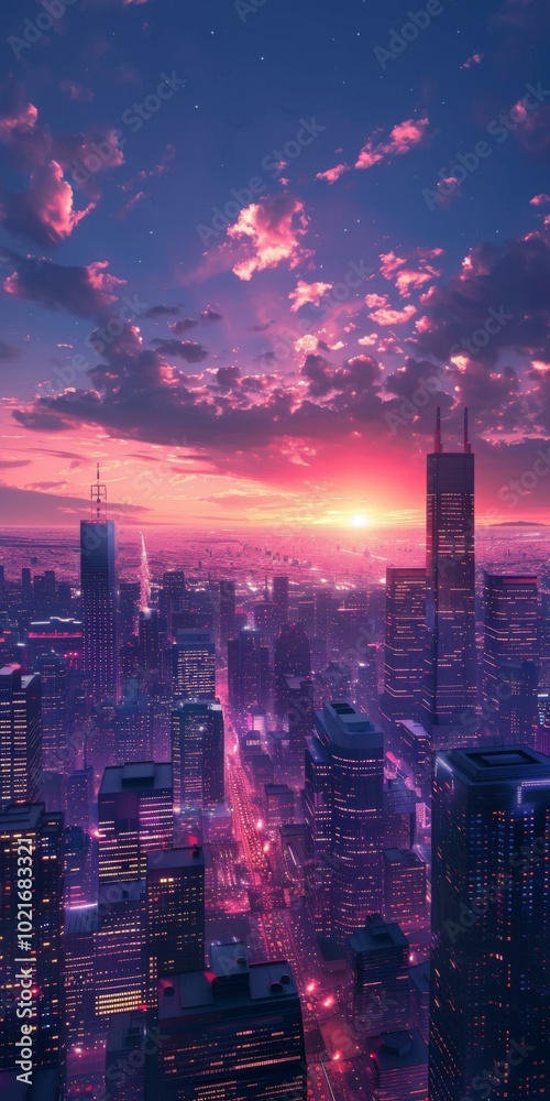 Fototapeta premium Cityscape at Sunset with Vibrant Colors