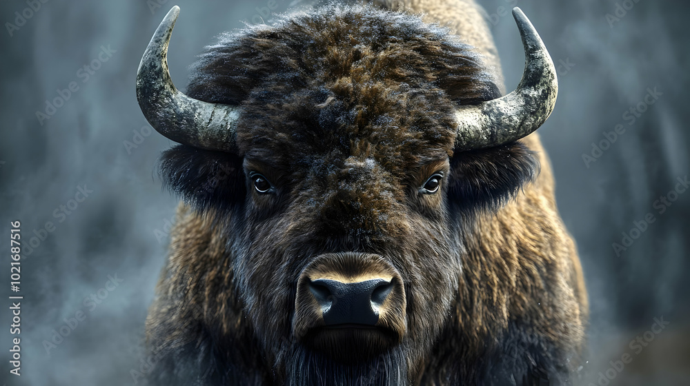 Close-up of a Bison's Face, 3D Illustration Close-up of a Bison's Face, 3D Illustration