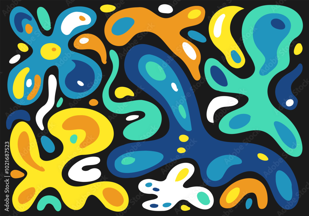 Naklejka premium Abstract hand drawn contrast poster, background, brochure, flyer templates, contemporary collage. Organic line abstract illustration with curves and shapes. Biomorphism concept art