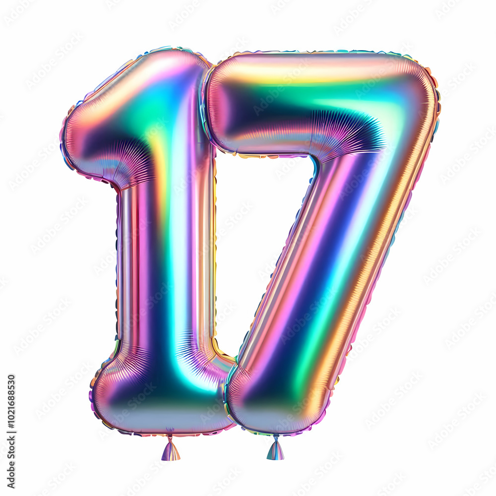 number 17 holographic balloon isolated on white background number 17 holographic balloon isolated on white background