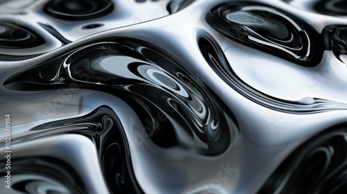 Wallpaper Mural Black and white abstract liquid metal morphing Torontodigital.ca
